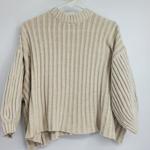Urban Outfitters Sweater Turtle Neck XS Extra Small Beige 3/4 Sleeve cropped